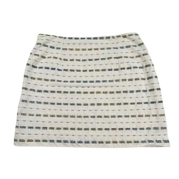 Loft Women's White Cotton Blend Striped Boucle Skirt SIZE-14 - Picture 3 of 8